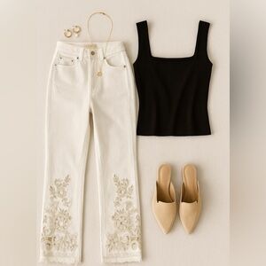 We The Free White Floral Embroidered Jeans